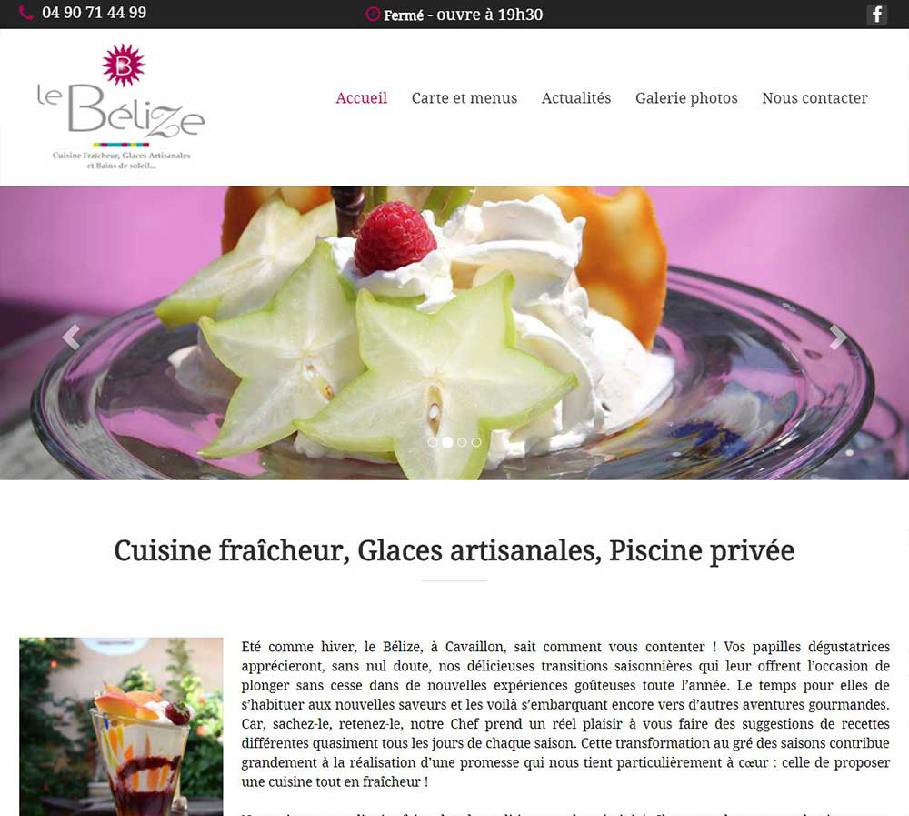 Le site internet du restaurant Le Bélize