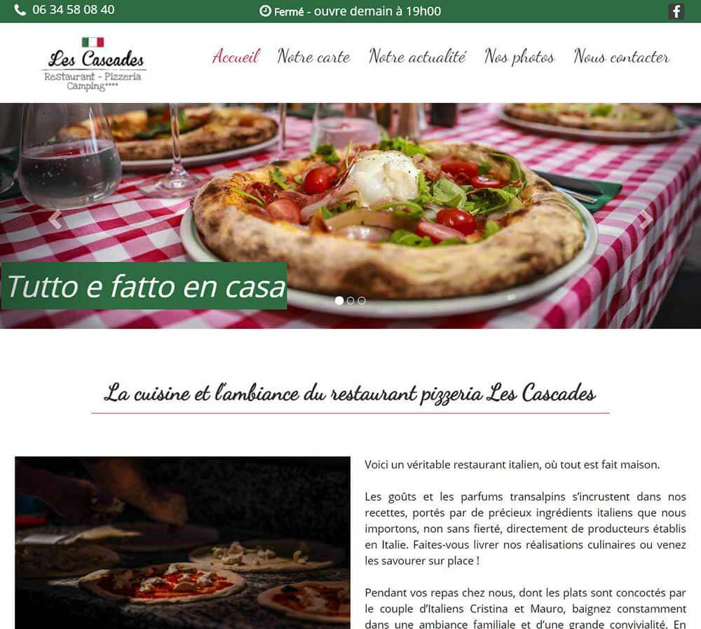 Le site internet du restaurant Les Cascades