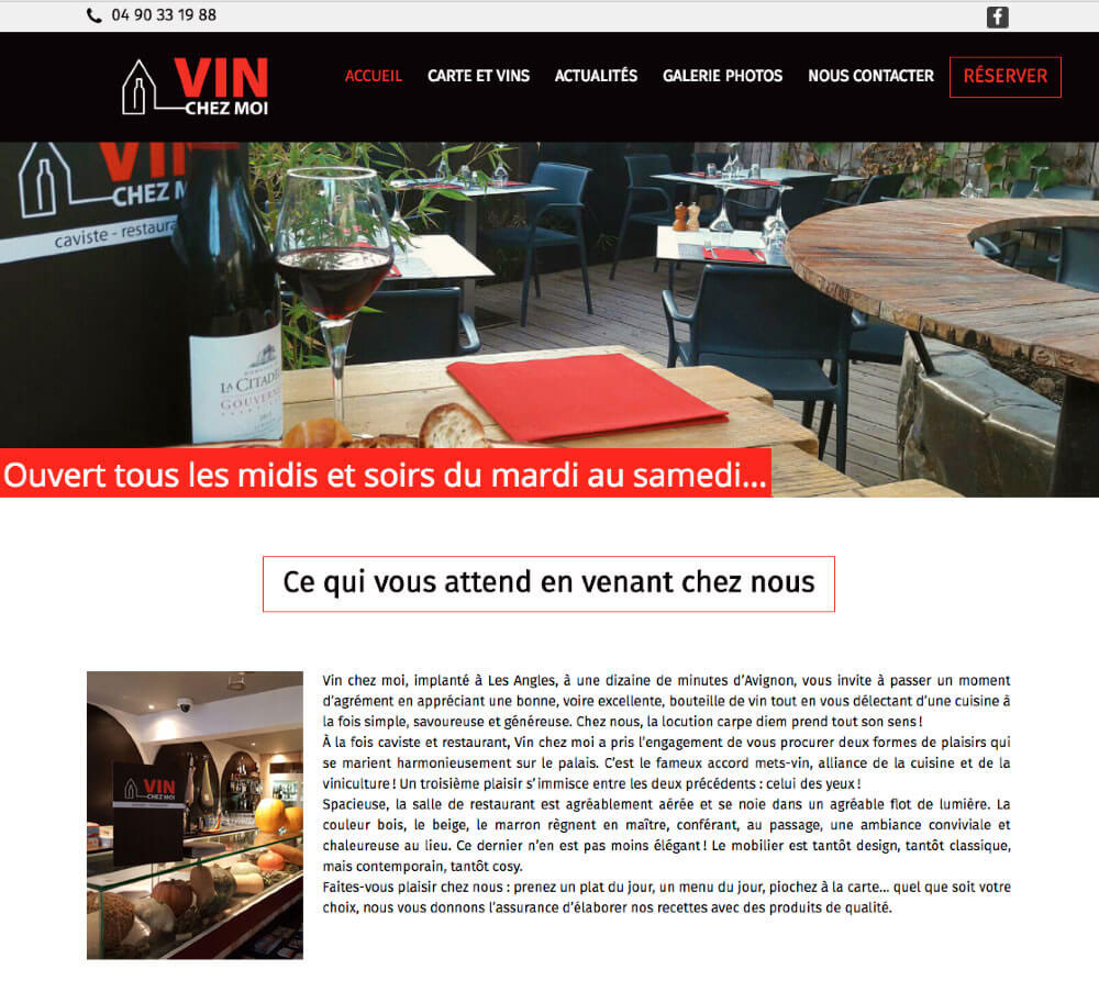 Le site internet du restaurant Vin Chez Moi